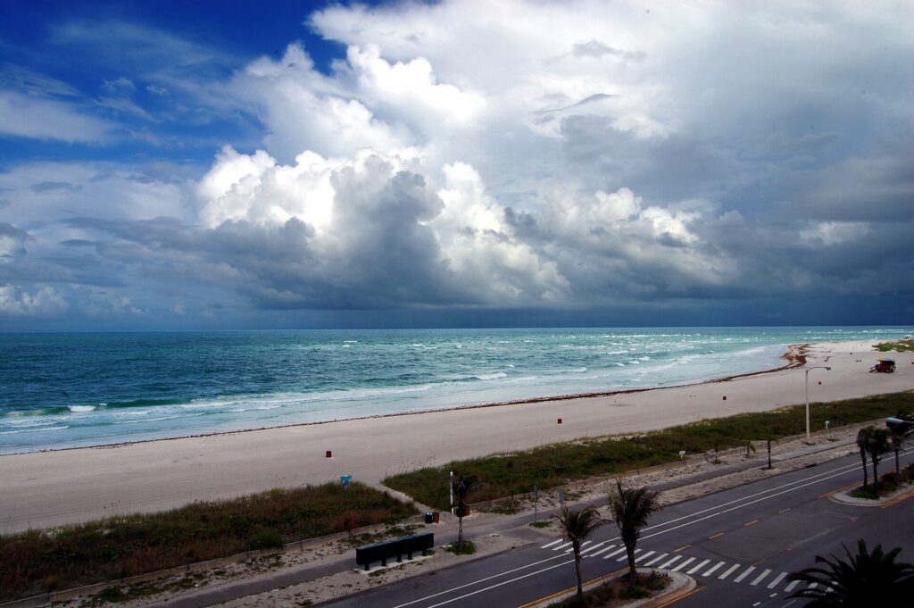 Lido Beach and the Gulf of Mexico under storm clouds, Lido Key, Sarasota